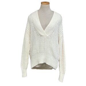 Anthropologie Pilcro Sweater V Neck Bulky Knit Wool Cream Size Small S